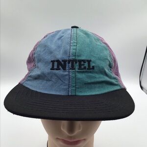 Vintage 90s Intel snapback hat mens colorblock tech promo usa embroidered